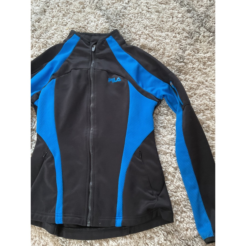 Fila Sport Womens Small Full Zip Track Athletic Jacket‎ Black Blue